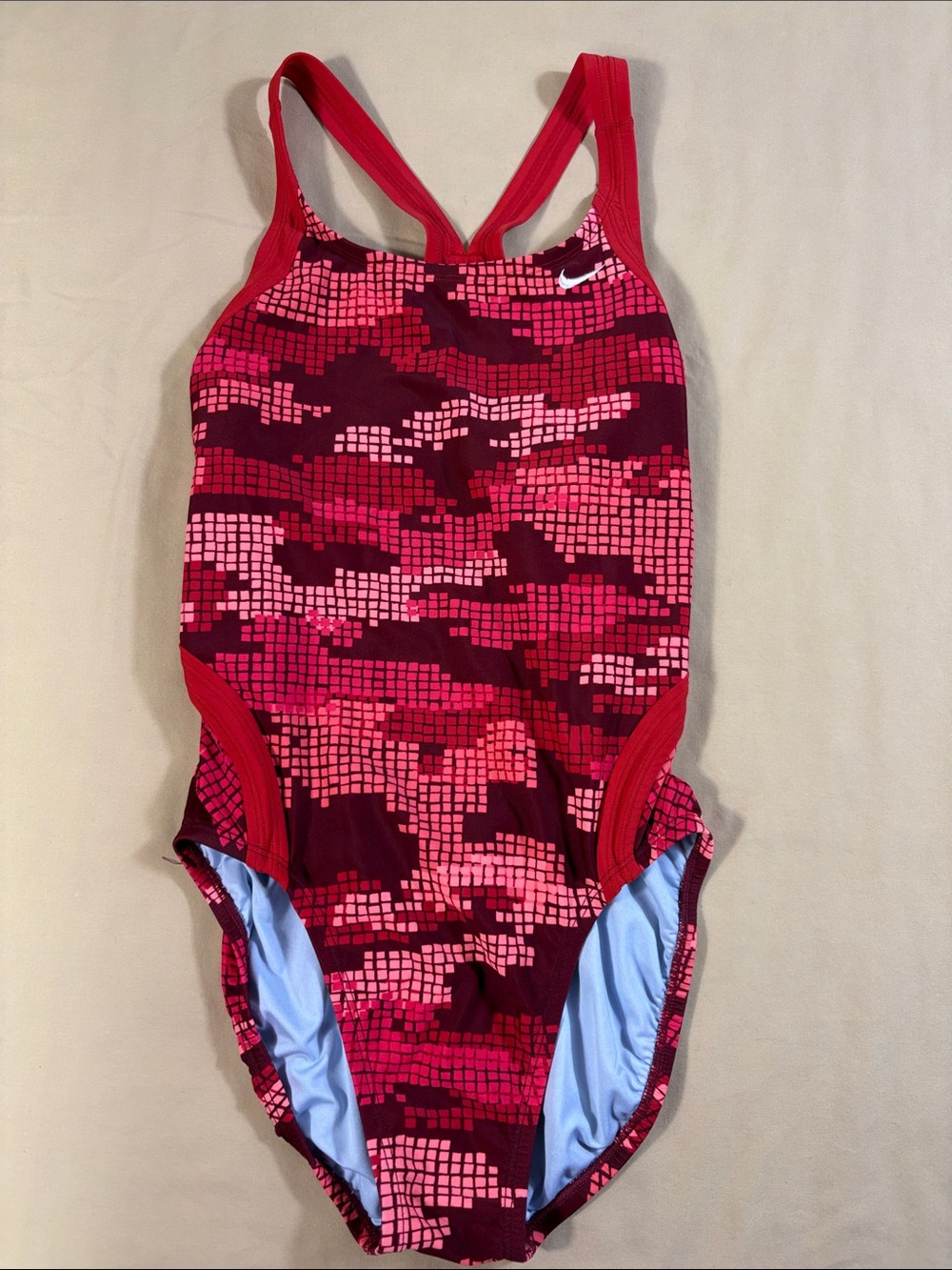 Nike Swim Techno Camo Fast Back Team Red One Piece Training Swimsuit Size 32 / 6